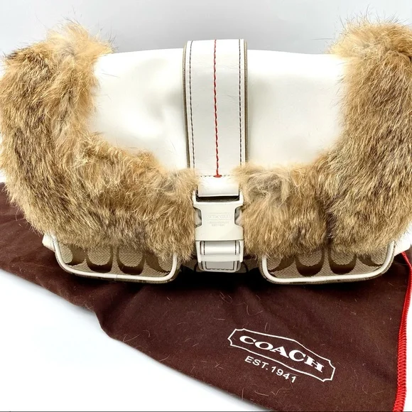 EUC COACH Fur Signature Ski Flap Shoulder Bag - Picture 1 of 16